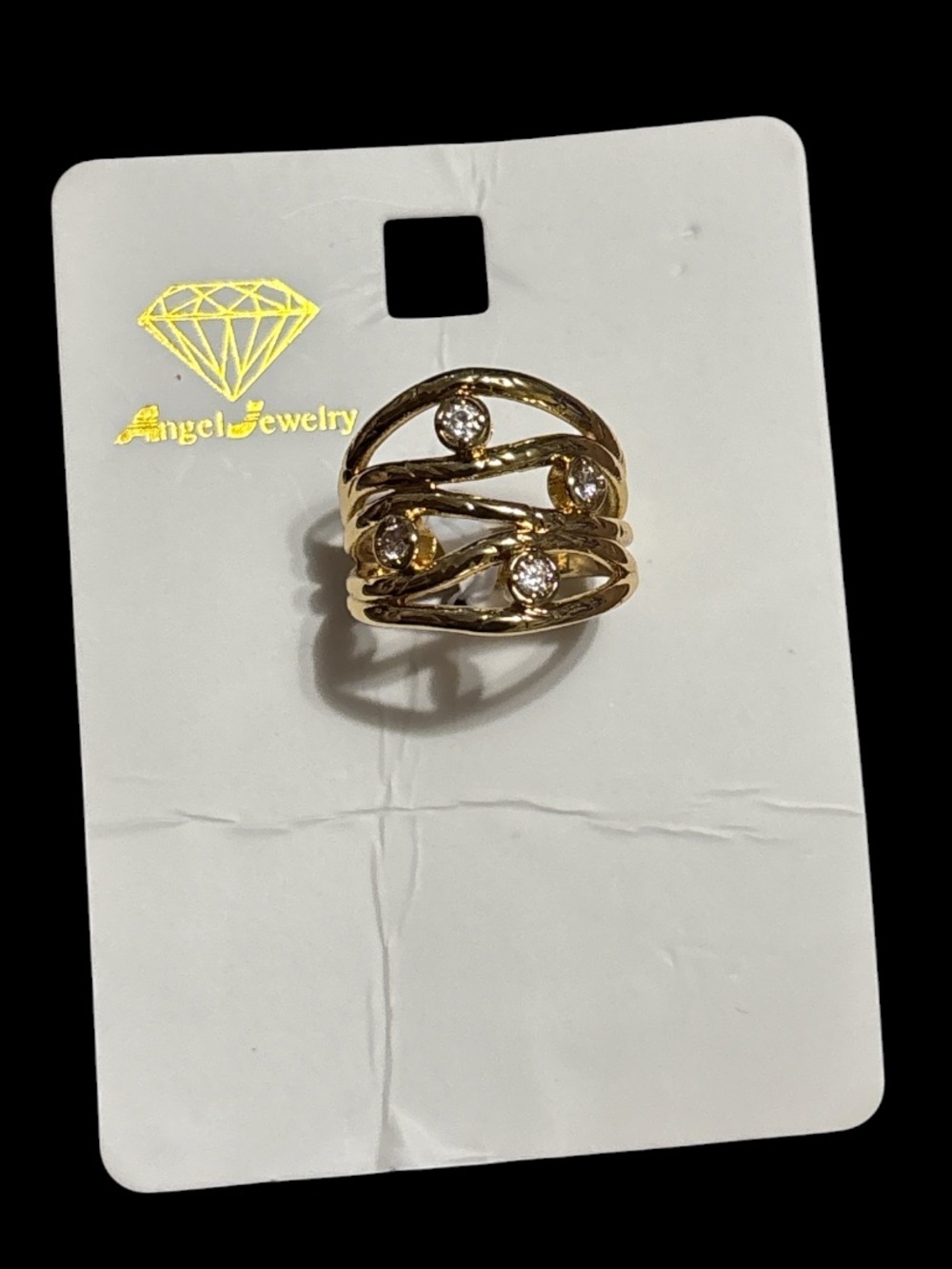 Gold-Tone Multi-Band Ring with Clear Stones